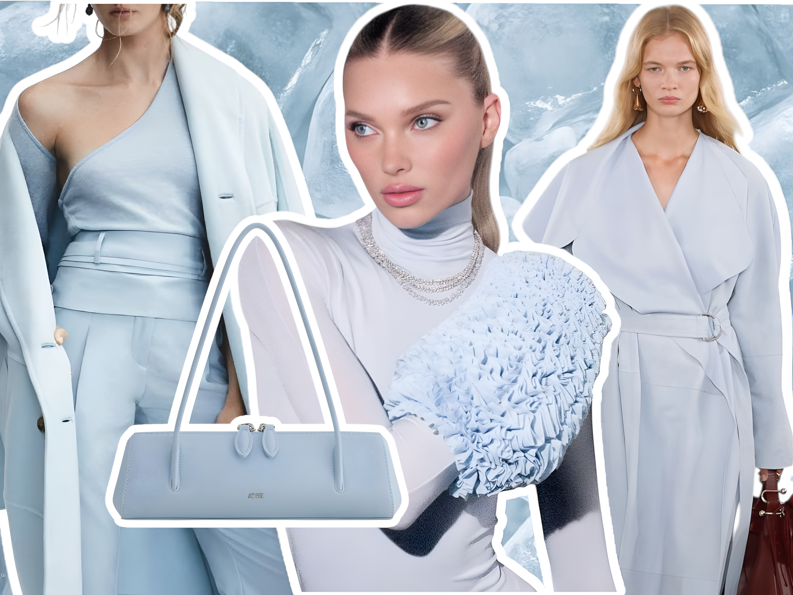 тренды весны 2026, что носить весно1 2026, сумки на весну 2026, трендовые пальто, модные образы ice blue, pantone 2026
