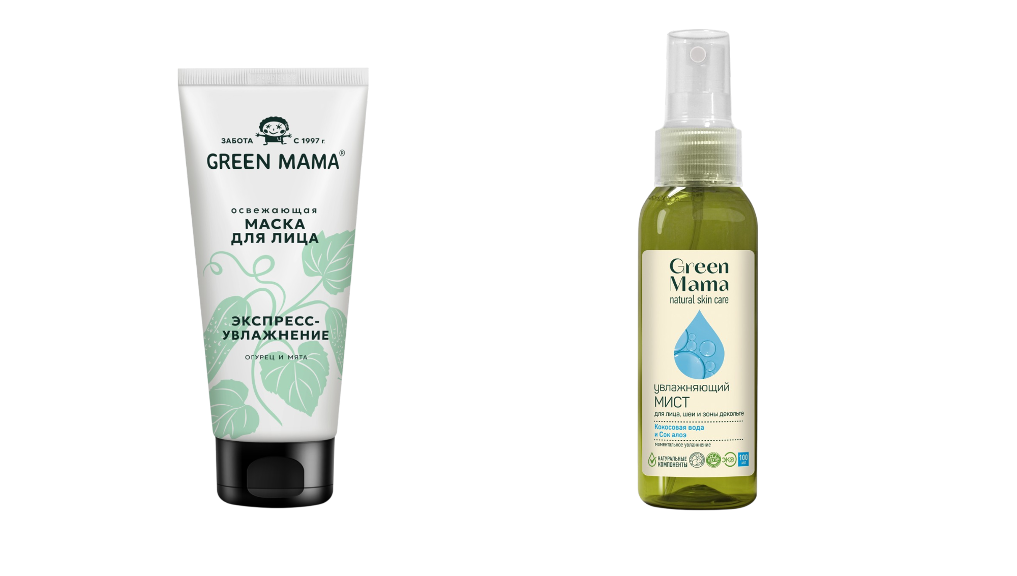 Маска с огурцом и мятой Green Mama, освежающий мист Green Mama